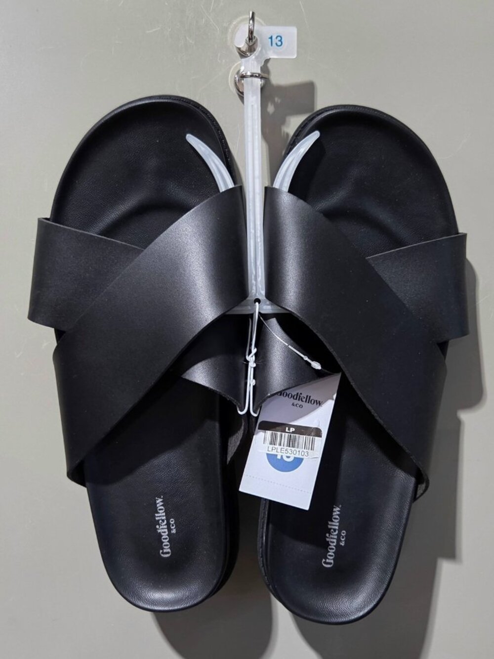 Goodfellow Thomas Black Faux Leather X-Band Cushioned Sandals -- Men's Size 13
